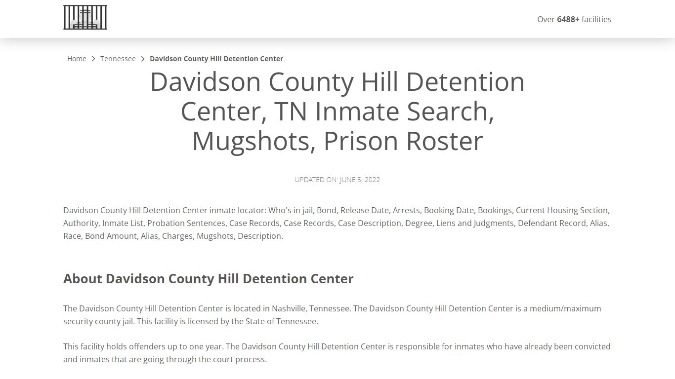 Davidson County Hill Detention Center, TN Inmate Search ...